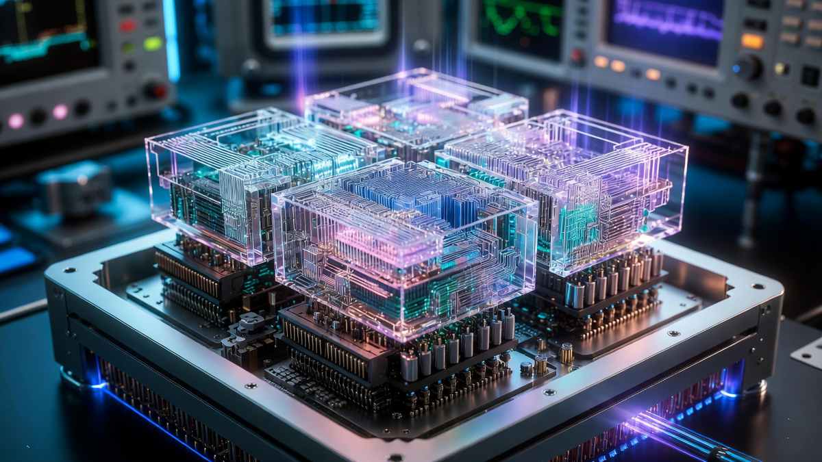 Photonic computing chip with optical waveguides and laser inputs inside advanced processor package