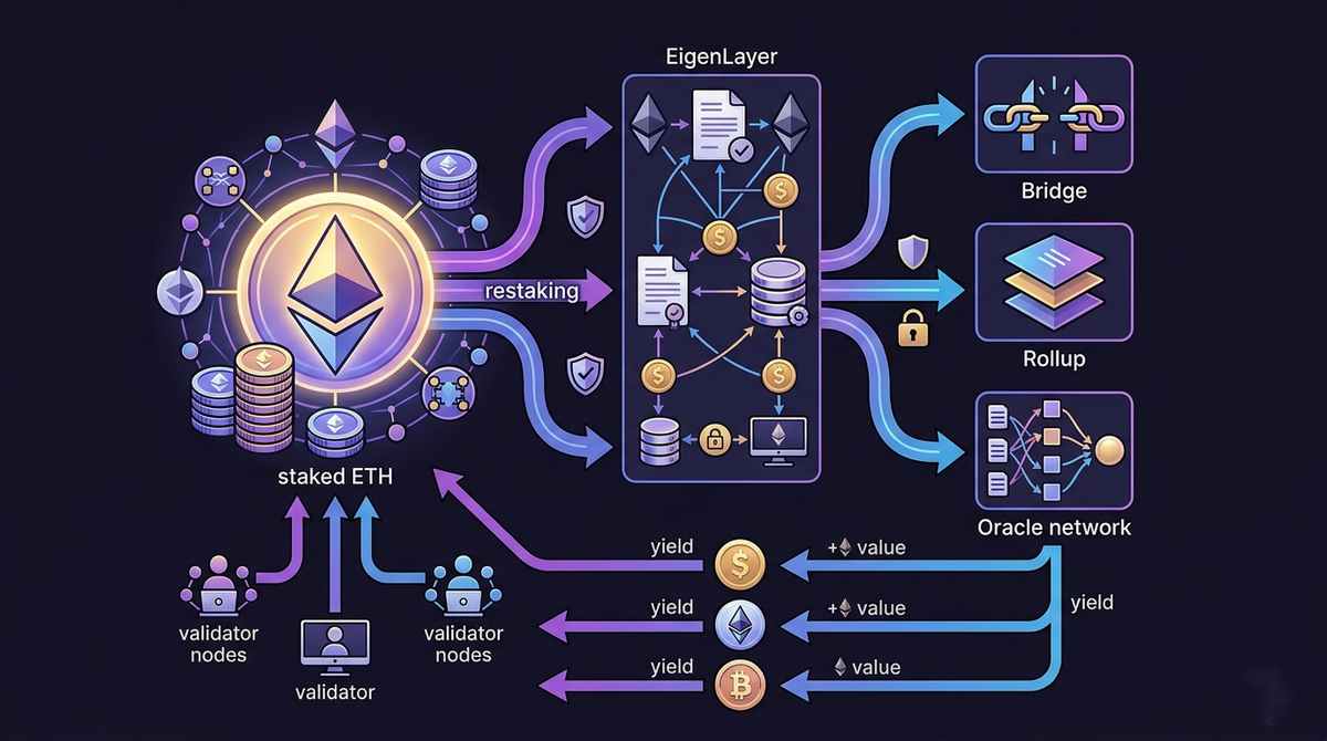 Diagram showing cascading failure risk in restaking ecosystem with LRT protocols AVS and validator sets interconnected